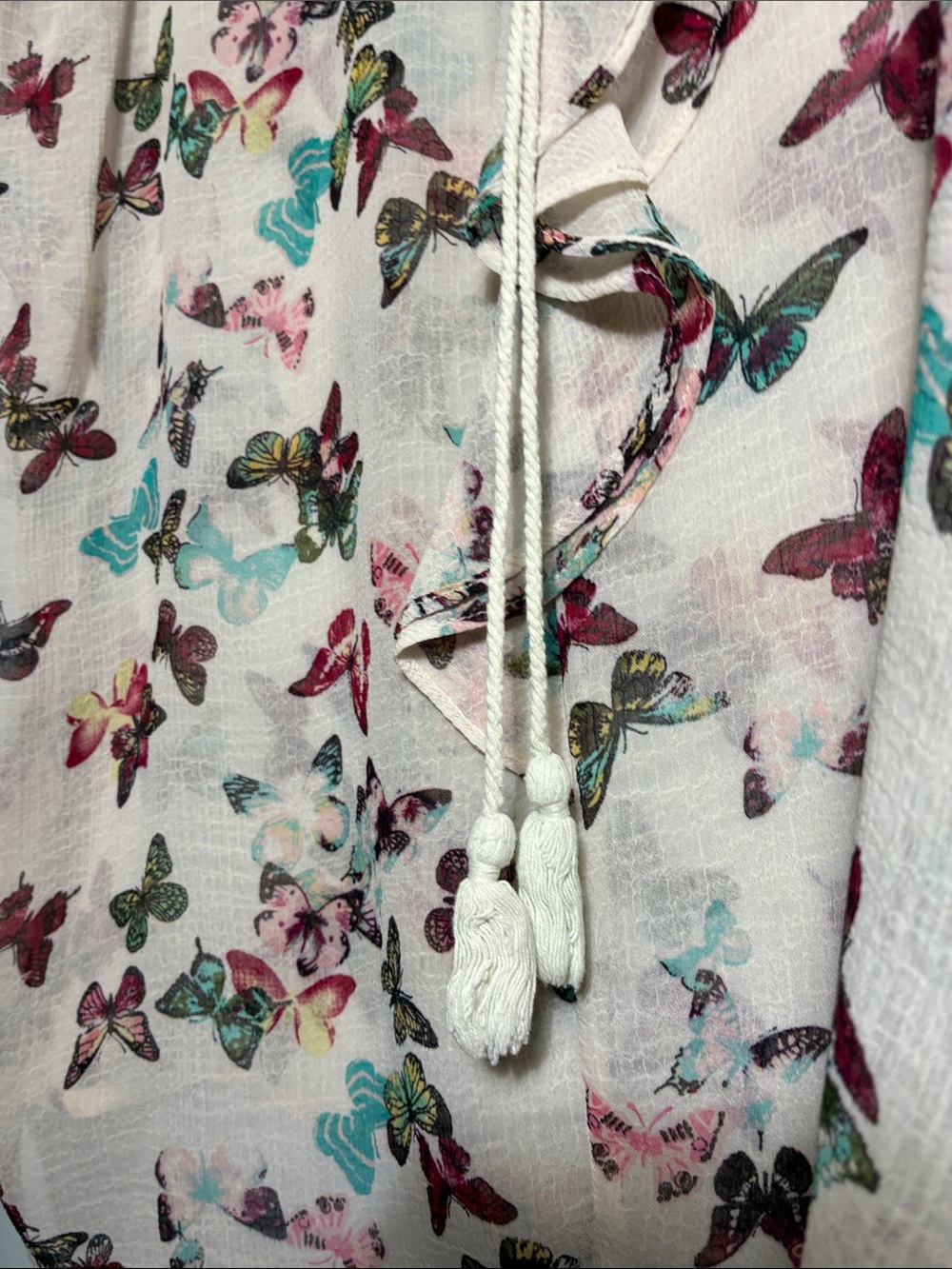 No Boundaries Cream Butterfly Ruffle Tie Tank - Picture 7 of 8